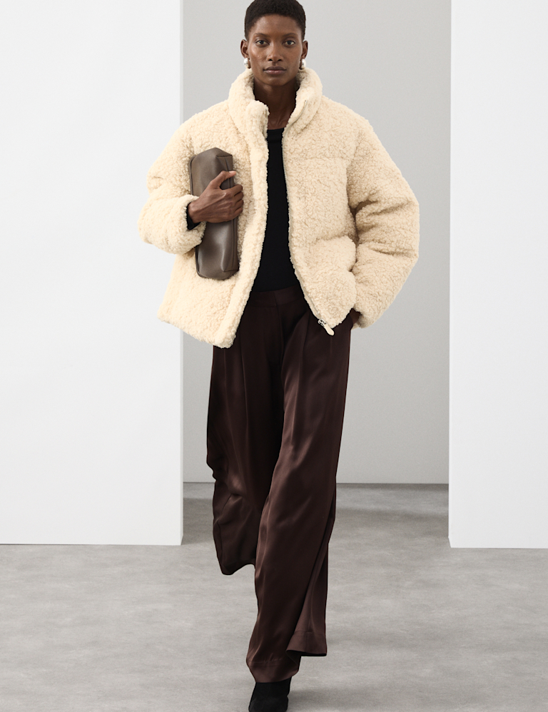 Borg Funnel Neck Puffer Coat
