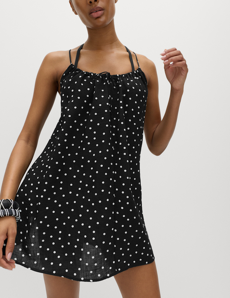 Printed Tie Front Strappy Mini Slip Dress