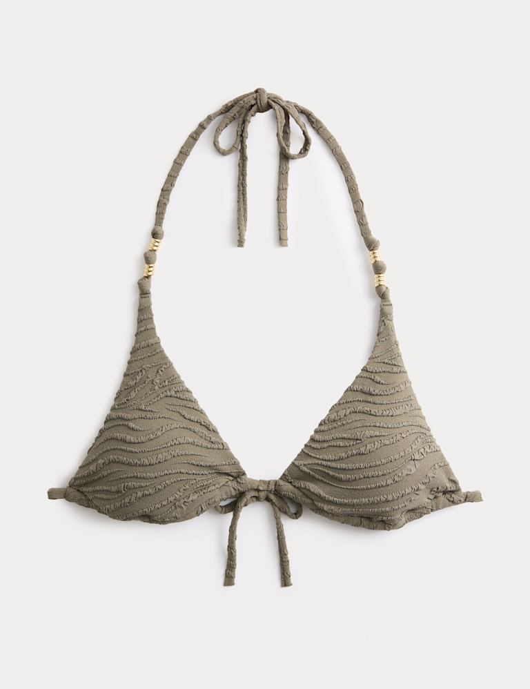 Animal Print Textured Triangle Bikini Top