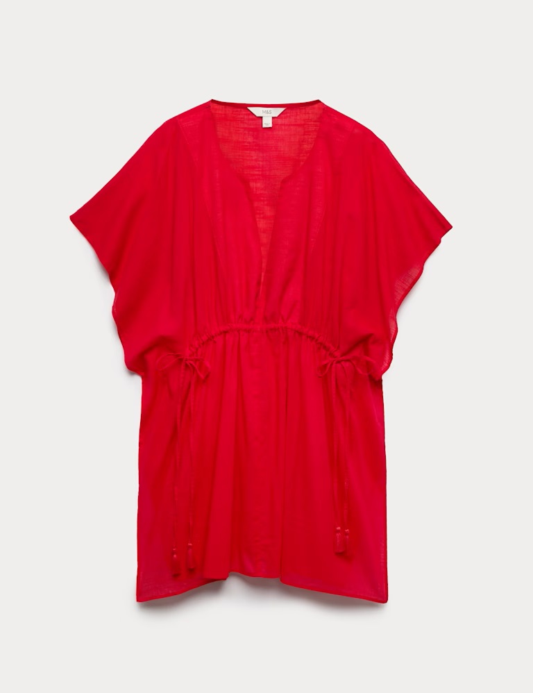 Pure Cotton Tie Detail Mini Kaftan Dress