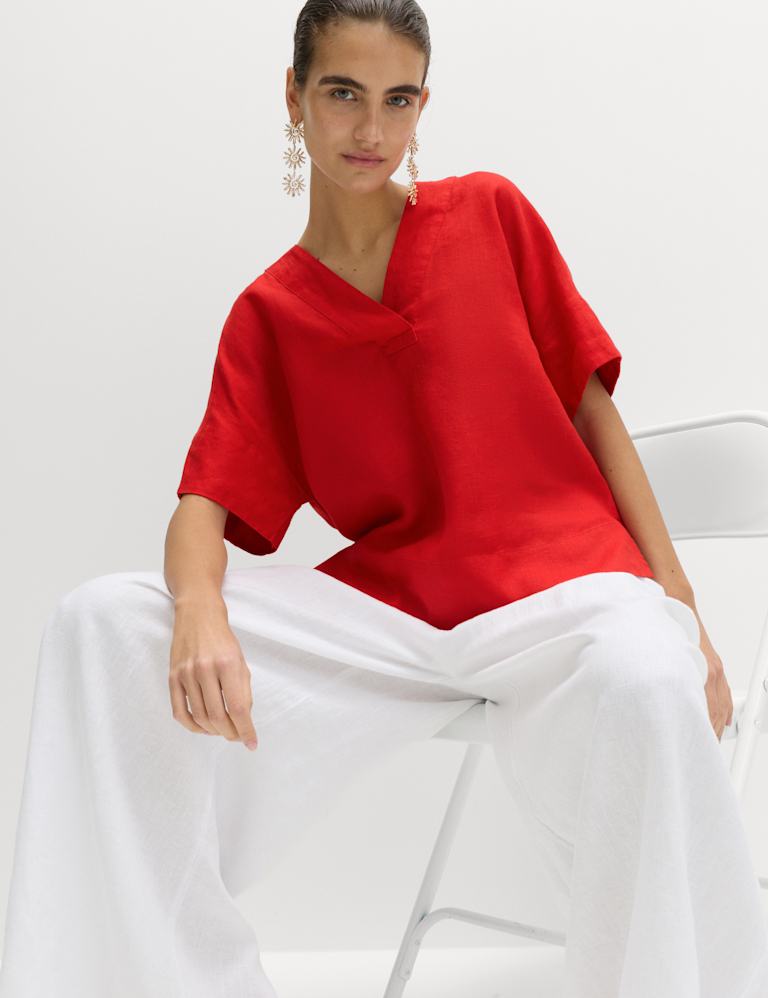Pure Linen V-Neck Popover Top Pure Linen V-Neck Popover Top