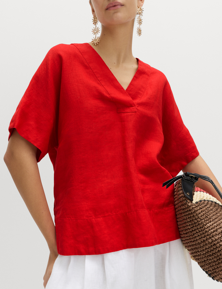 Pure Linen V-Neck Popover Top