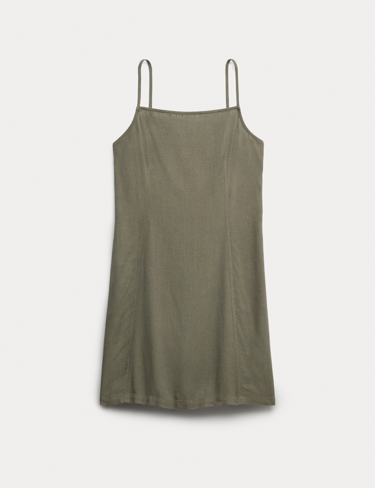 Square Neck Mini Shift Dress with Linen