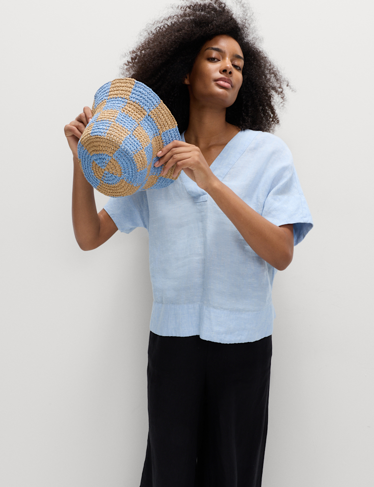 Pure Linen V-Neck Popover Top Pure Linen V-Neck Popover Top