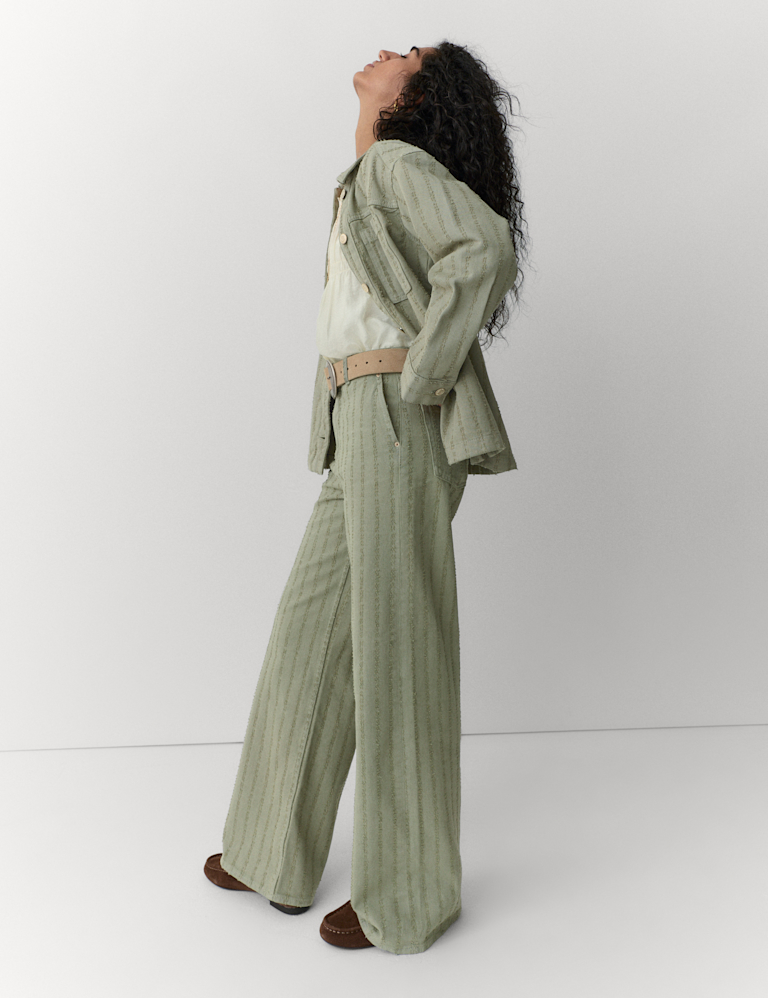 Pure Cotton Textured Denim Wide Leg Jeans