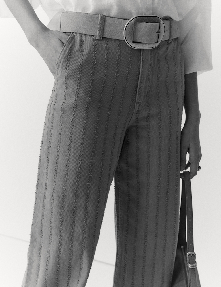 Pure Cotton Textured Denim Wide Leg Jeans