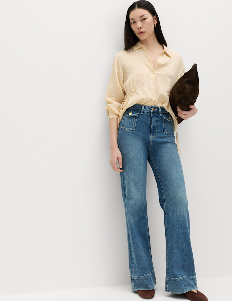 High Waisted Patch Pocket Flared Jeans