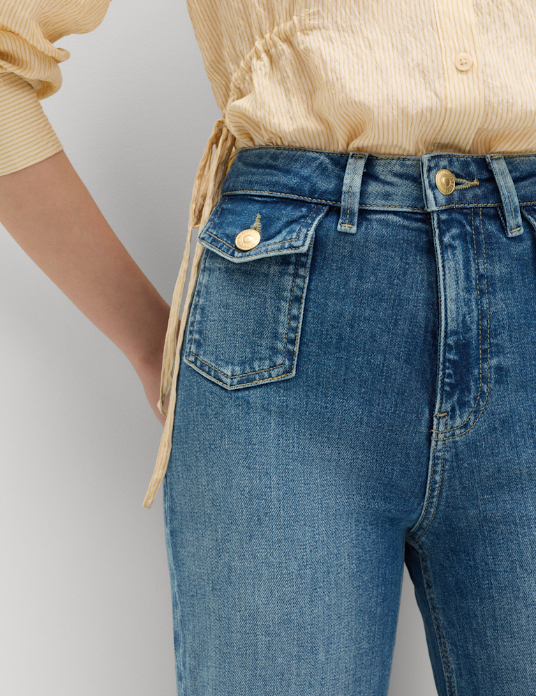 High Waisted Patch Pocket Flared Jeans