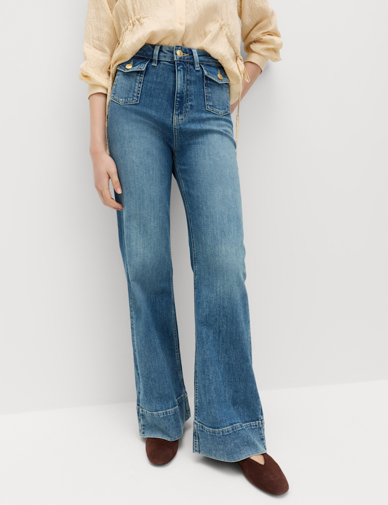 High Waisted Patch Pocket Flared Jeans