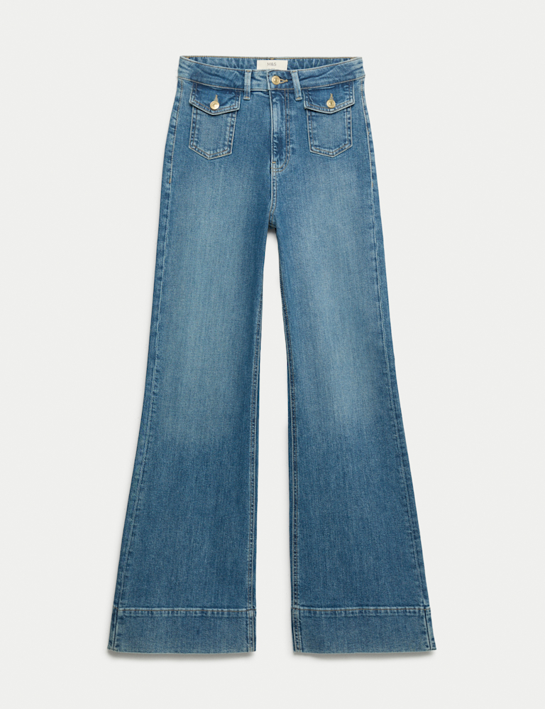 High Waisted Patch Pocket Flared Jeans