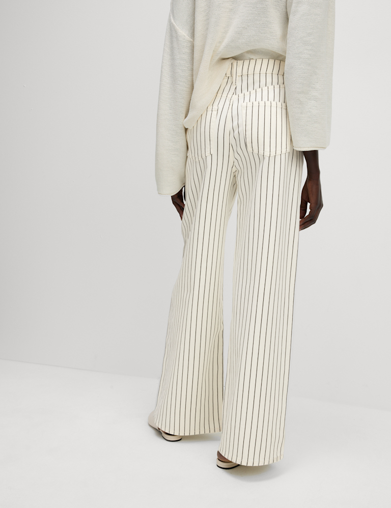 Pure Cotton Striped Wide Leg Trousers