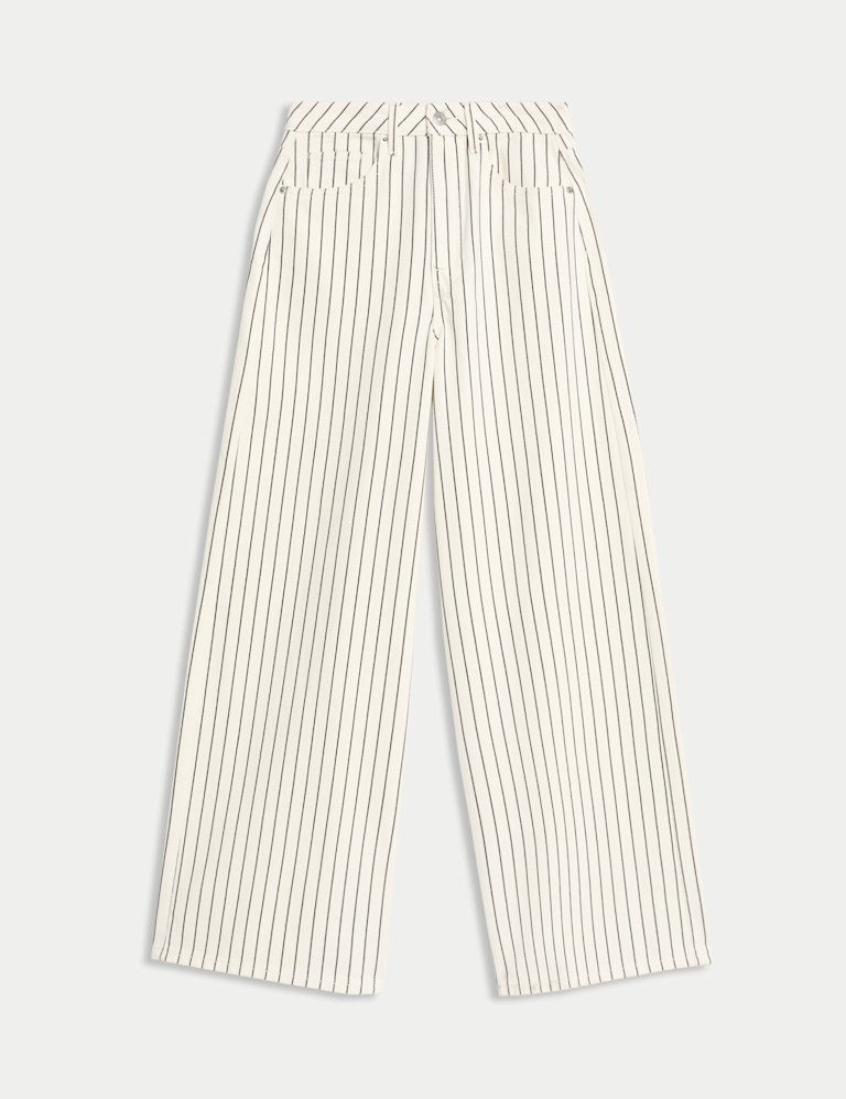 Pure Cotton Striped Wide Leg Trousers