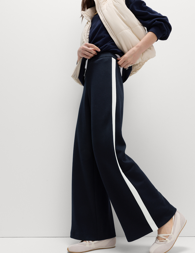 Pique Side Stripe Wide Leg Trousers Pique Side Stripe Wide Leg Trousers