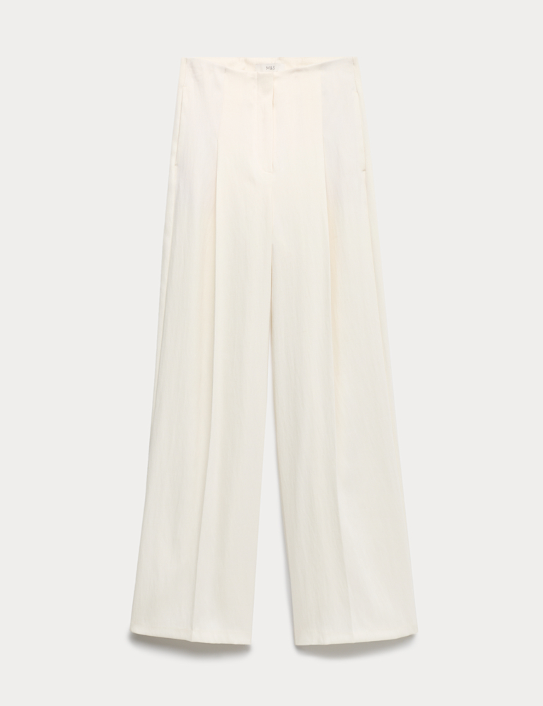 Single Pleat Wide Leg Trousers with Linen