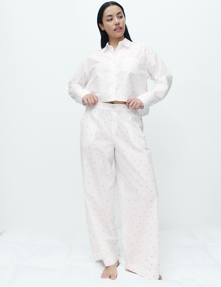 Pure Cotton Floral Wide Leg Pyjama Bottoms