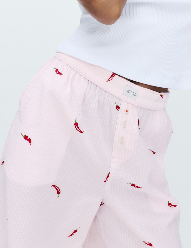 Cotton Modal Seersucker Chilli Pyjama Bottoms