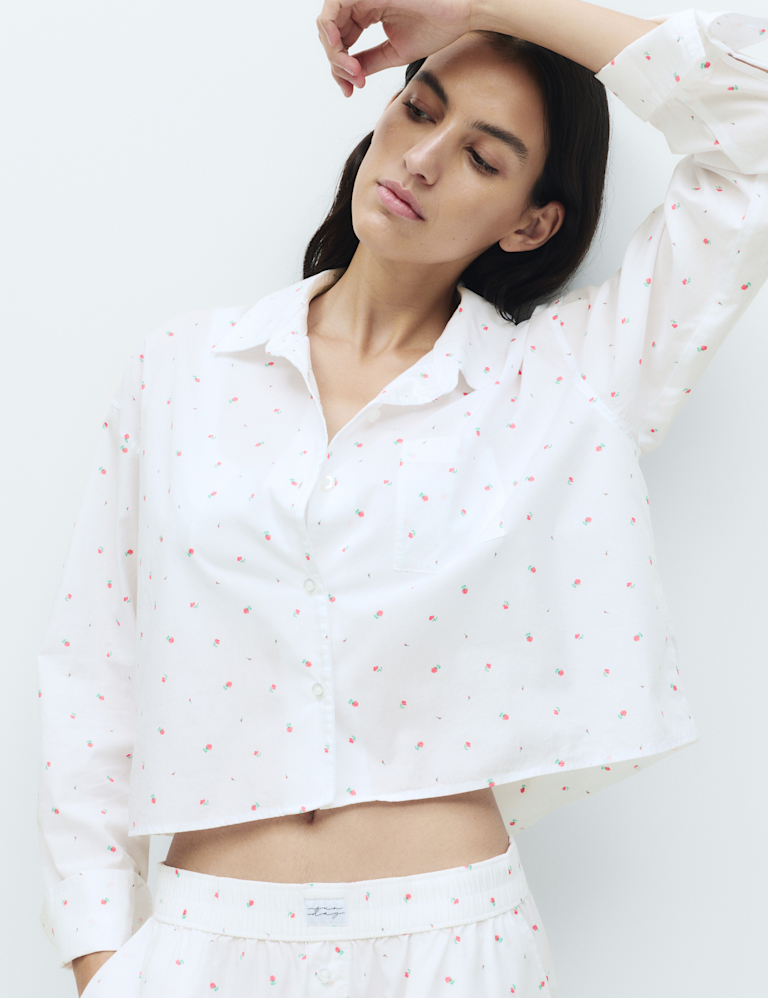 Pure Cotton Floral Cropped Lounge Shirt Pure Cotton Floral Cropped Lounge Shirt