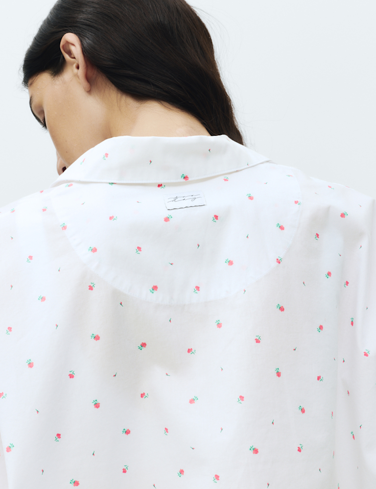 Pure Cotton Floral Cropped Lounge Shirt