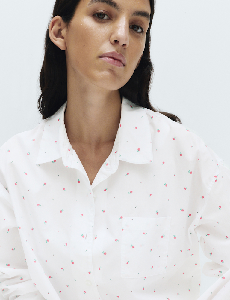 Pure Cotton Floral Cropped Lounge Shirt
