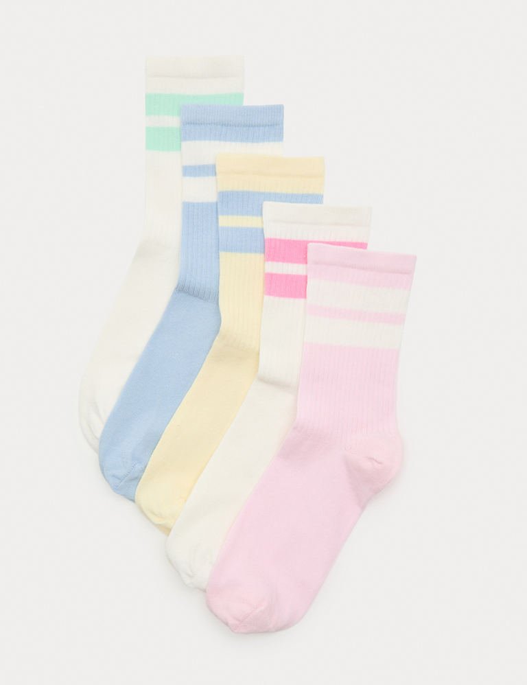 5 Pack Cotton Rich Striped Crew Socks