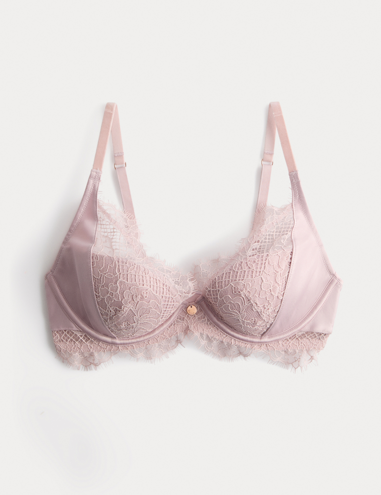 Saffron Satin & Lace Wired Plunge Bra (A-E)