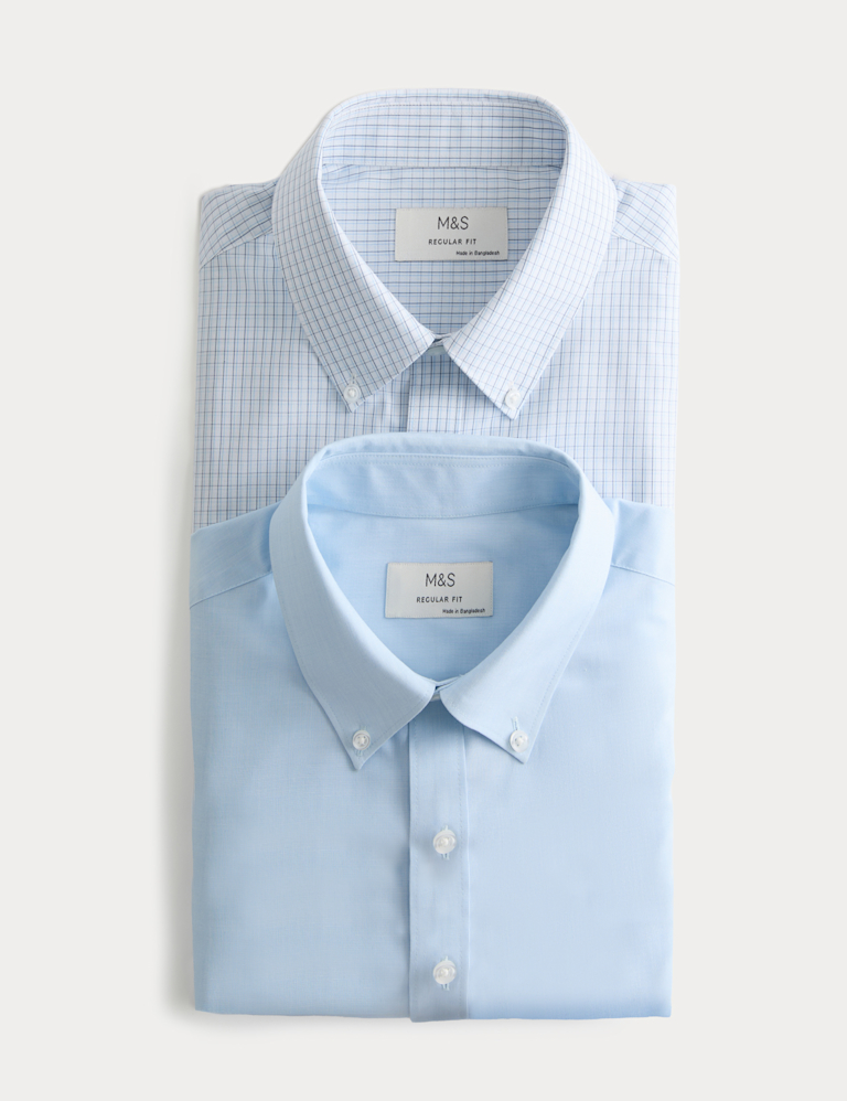 2 Pack Regular Fit Check Short Sleeve Shirts