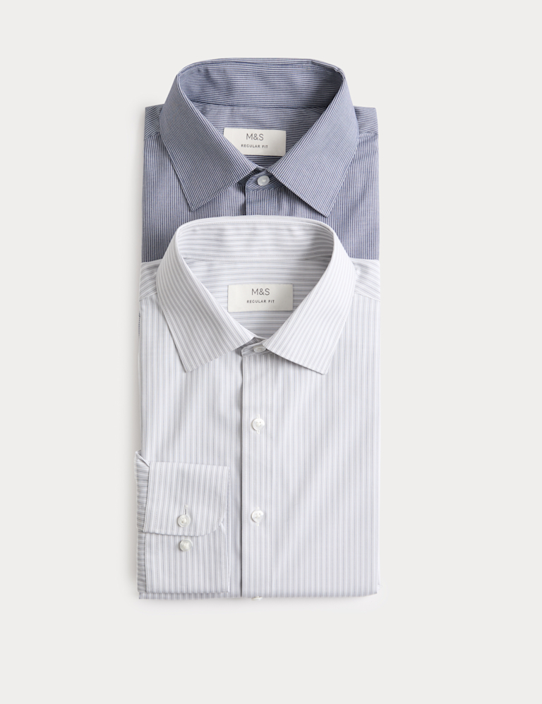 2 Pack Regular Fit Easy Iron Striped Shirts 2 Pack Regular Fit Easy Iron Striped Shirts