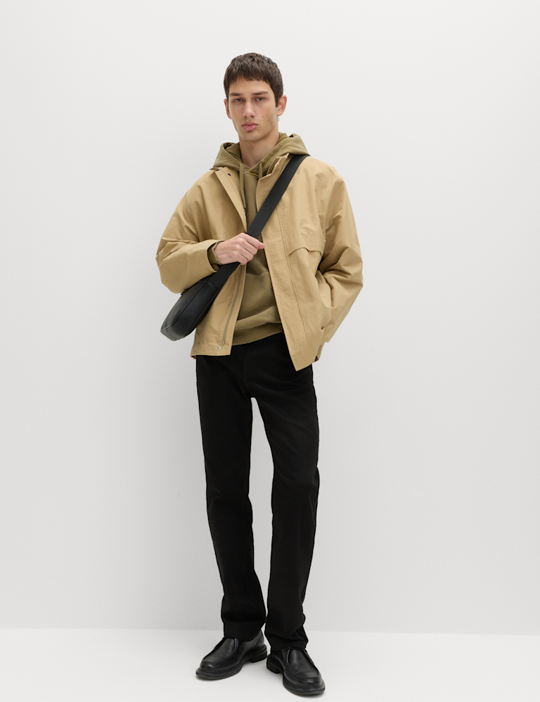 Cotton Rich Boxy Funnel Neck Bomber Jacket