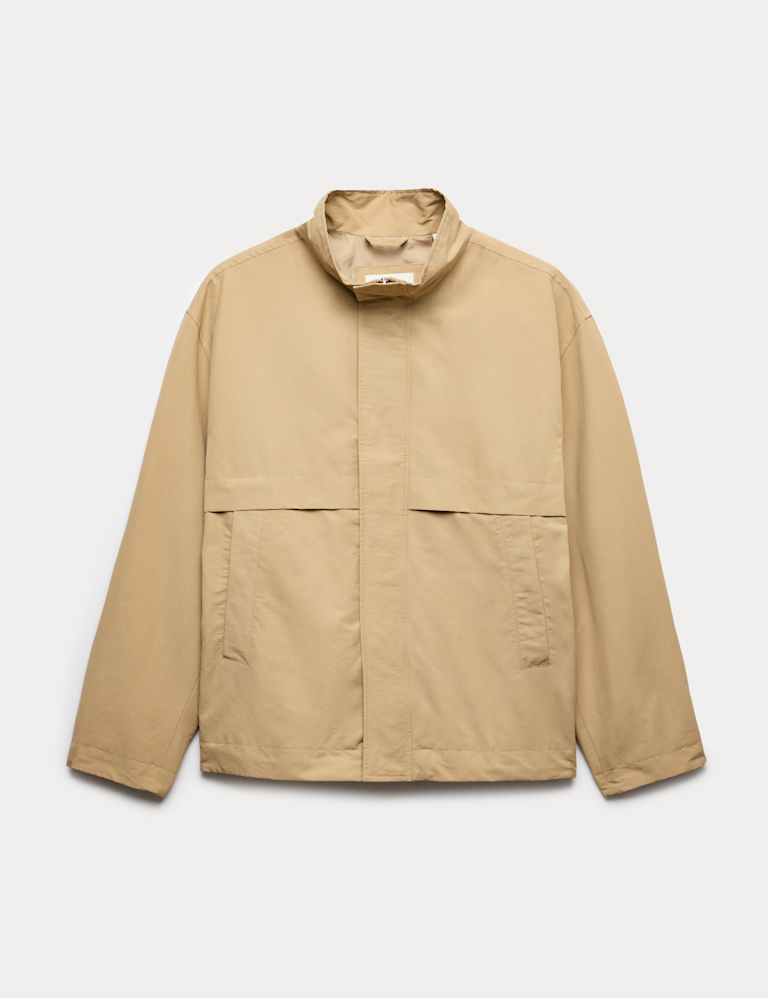 Cotton Rich Boxy Funnel Neck Bomber Jacket