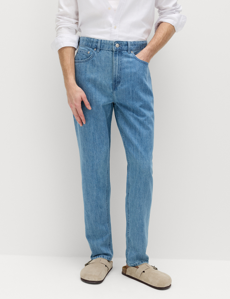 Tapered Fit Lightweight Jeans with Linen
