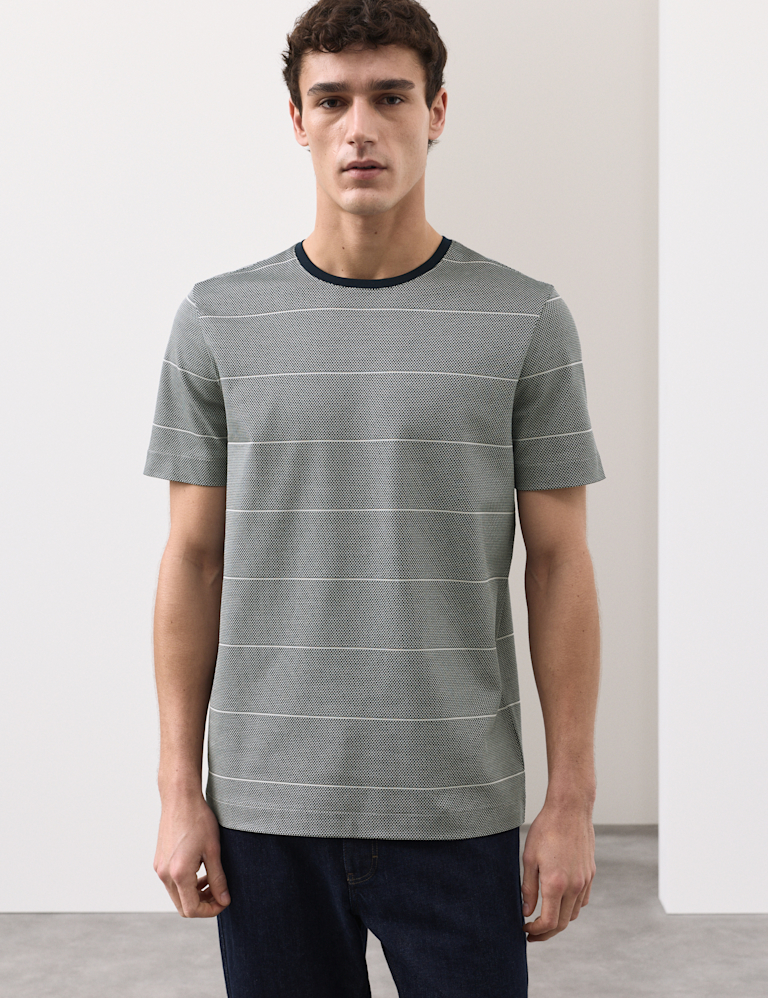Pure Cotton Textured Striped T-Shirt