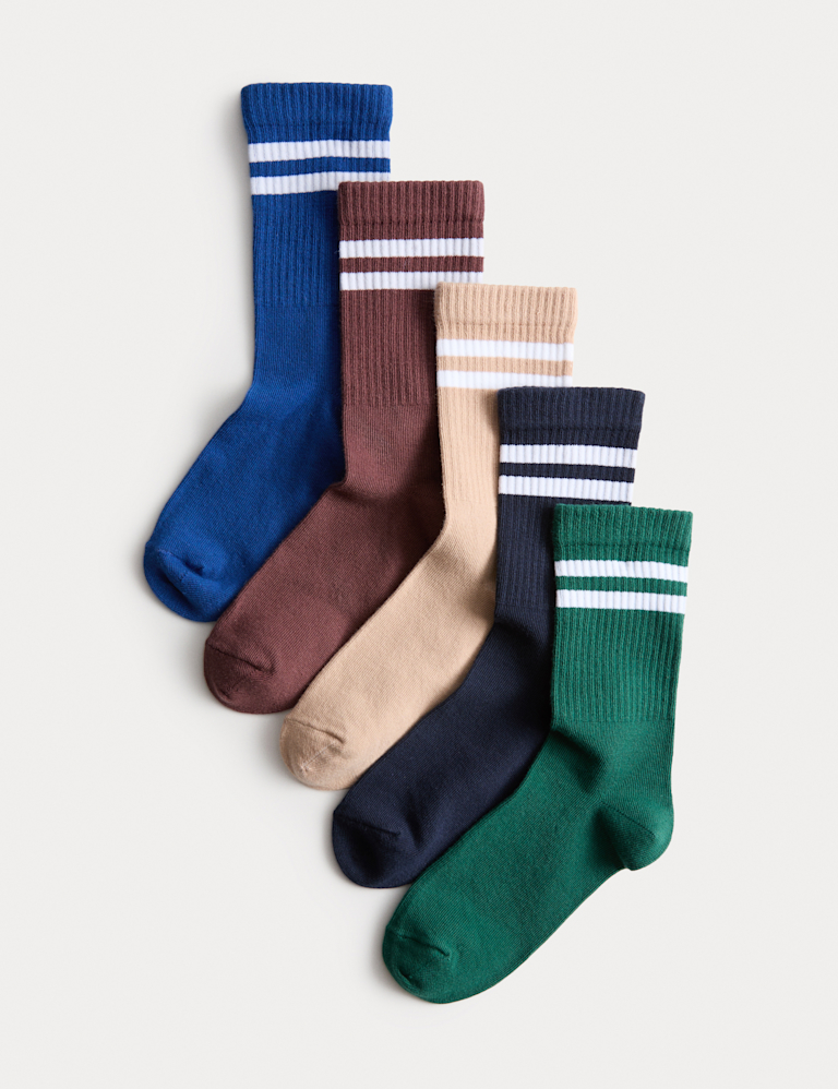 5 Pack Striped Ribbed Socks (6 Small – 7 Large) 5 Pack Striped Ribbed Socks (6 Small – 7 Large)