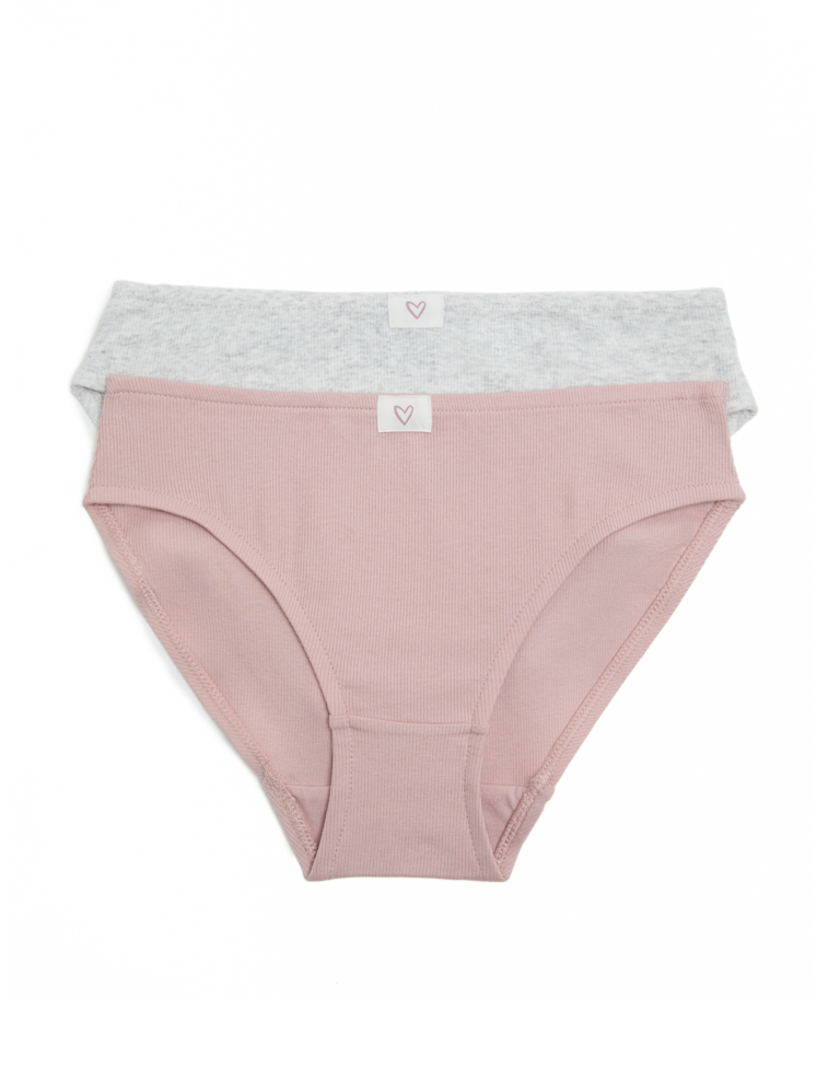 2 Pack Cotton with Stretch Heart Knickers (7-16 Yrs)