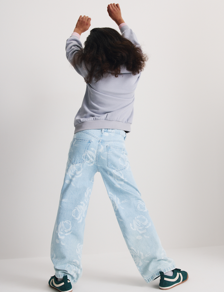 Denim Wide Leg Floral Print Jeans (6-16 Yrs)