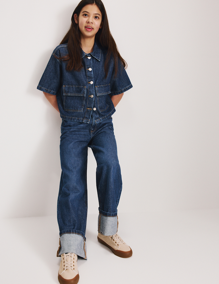 Denim Wide Leg Turn Up Jeans (6-16 Yrs) Denim Wide Leg Turn Up Jeans (6-16 Yrs)