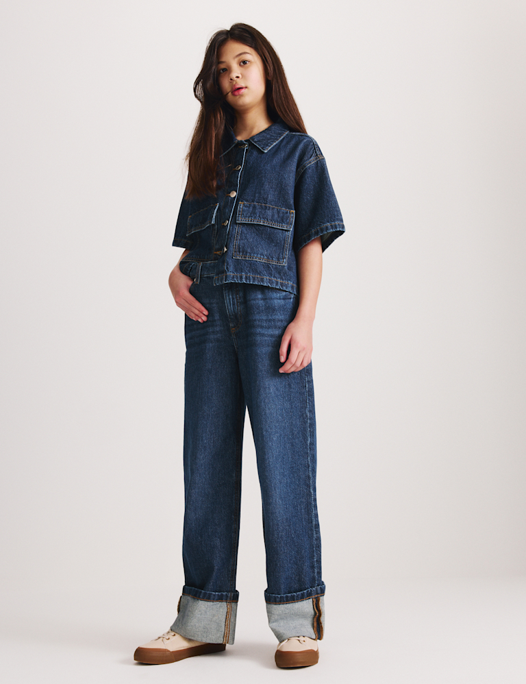 Denim Wide Leg Turn Up Jeans (6-16 Yrs)