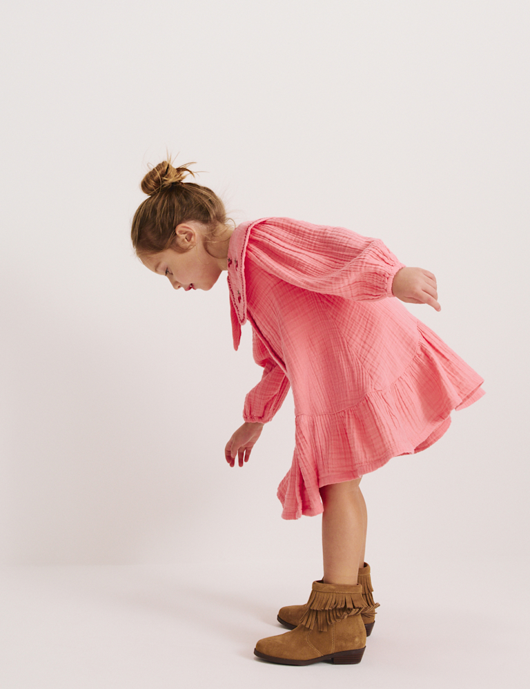 Pure Cotton Embroidered Collar Dress (1-8 Yrs) Pure Cotton Embroidered Collar Dress (1-8 Yrs)