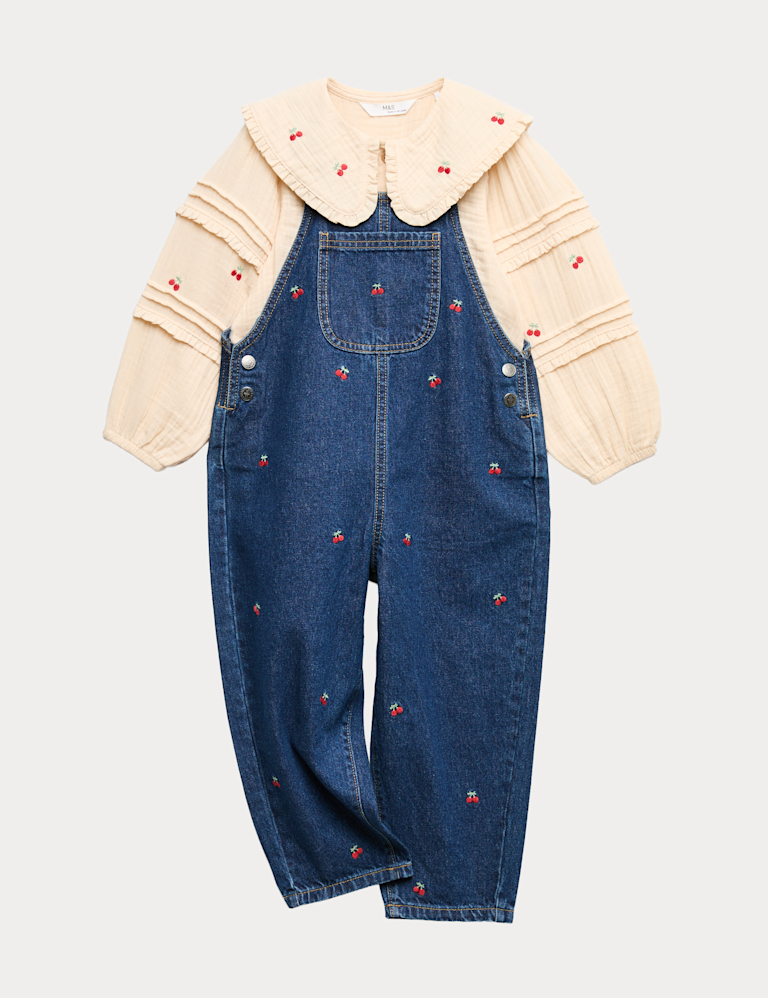 Cotton Rich Embroidered Dungaree Outfit (2-10 Yrs)