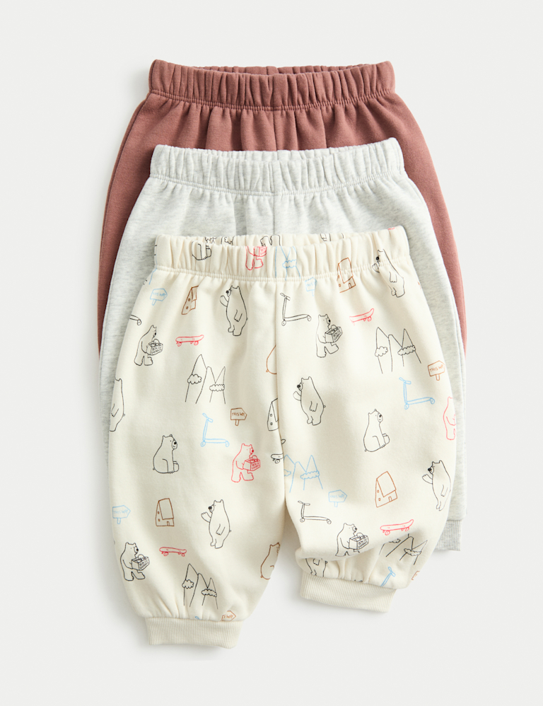 3 Pack Cotton Rich Bear Print Joggers (0-3 Yrs) 3 Pack Cotton Rich Bear Print Joggers (0-3 Yrs)
