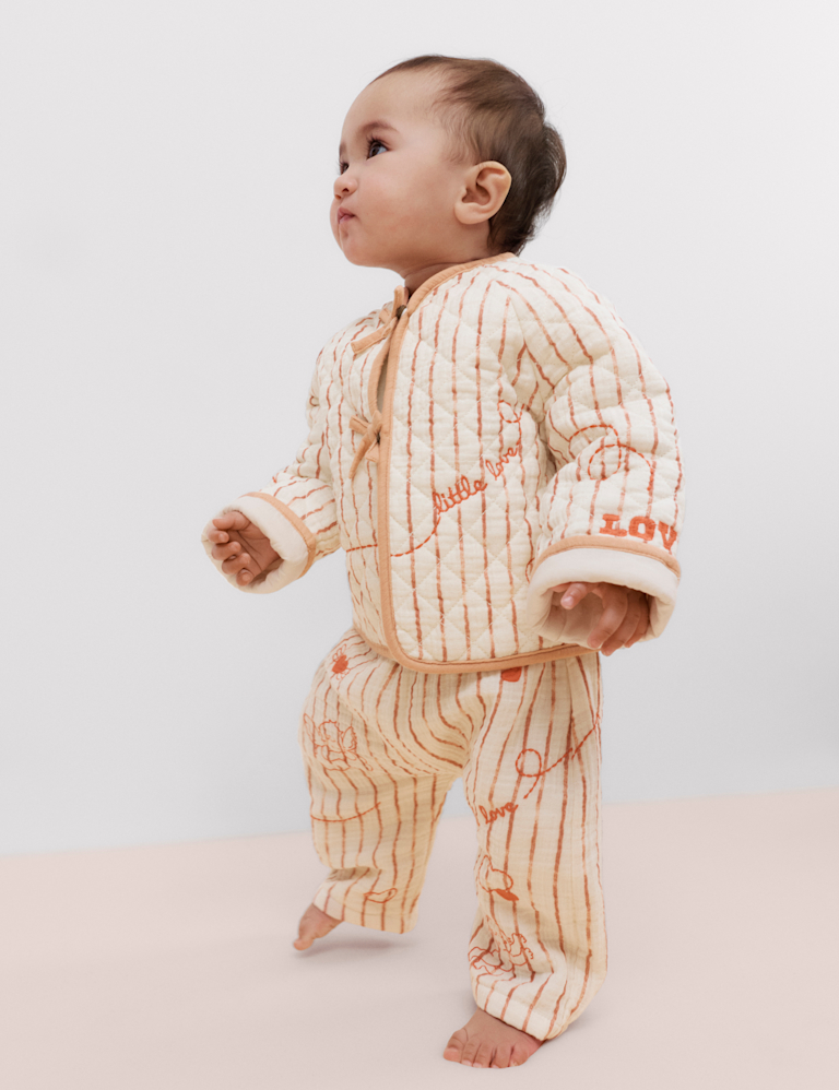 Pure Cotton Striped Embroidered Trousers (0-3 Yrs) Pure Cotton Striped Embroidered Trousers (0-3 Yrs)