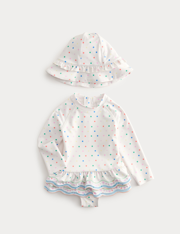 2 Piece Polka Dot Swimsuit with Hat (0-5 Yrs) 2 Piece Polka Dot Swimsuit with Hat (0-5 Yrs)