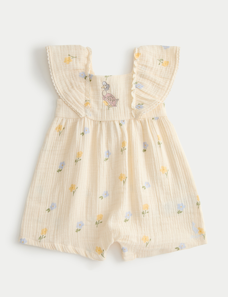 Pure Cotton Peter Rabbit™ Floral Romper (0 Mths-3 Yrs) Pure Cotton Peter Rabbit™ Floral Romper (0 Mths-3 Yrs)