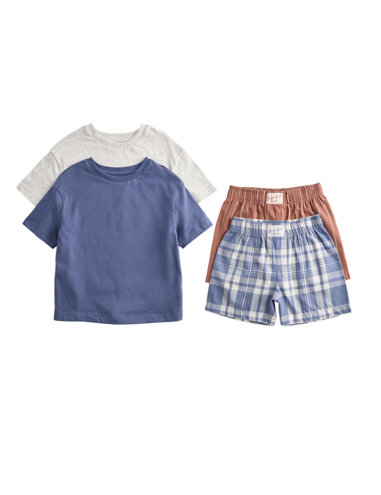 2 Pack Pure Cotton Boxer Short Pyjama Sets (3-16 Yrs)