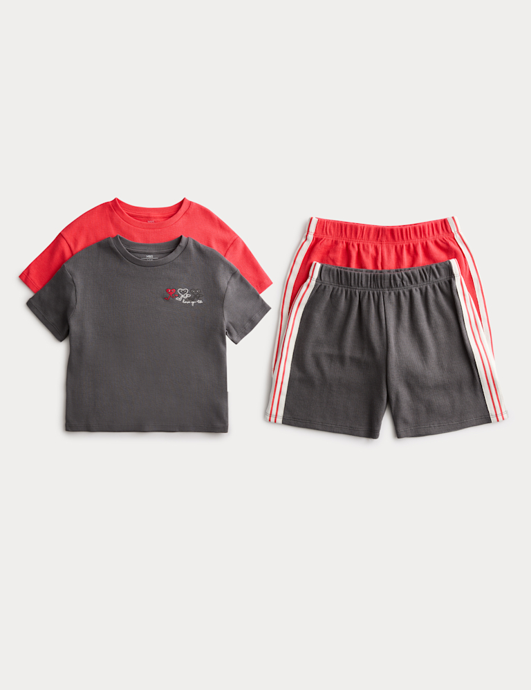 2 Pack Pure Cotton Heart Shortie Pyjama Sets (1-16 Yrs) 2 Pack Pure Cotton Heart Shortie Pyjama Sets (1-16 Yrs)