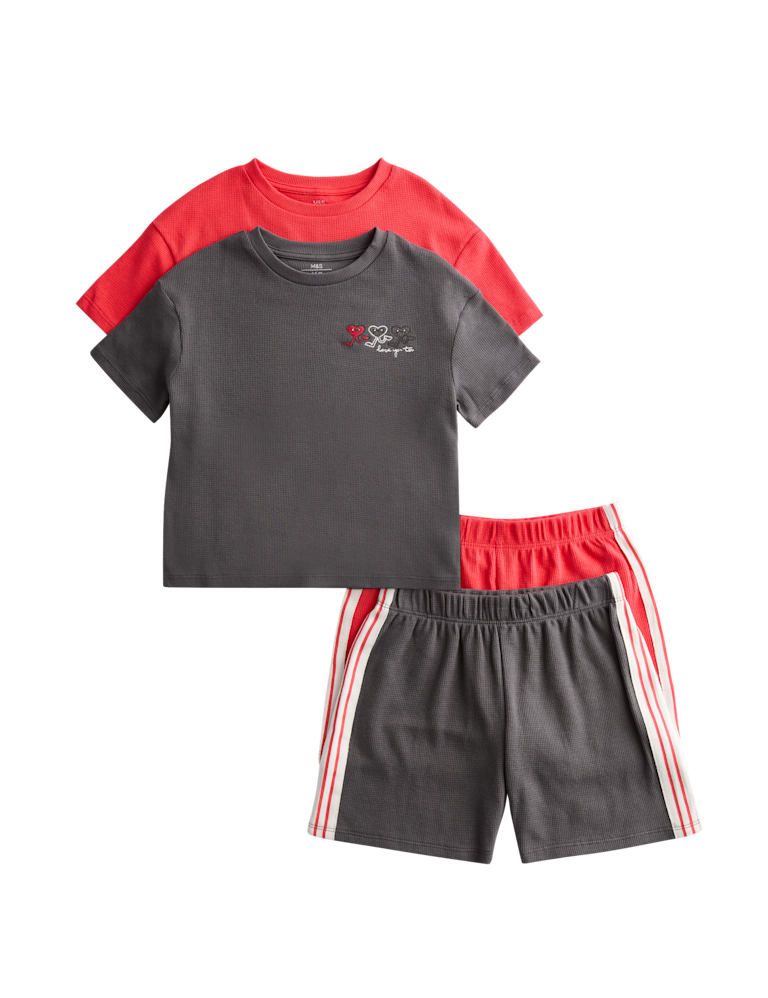 2 Pack Pure Cotton Heart Shortie Pyjama Sets (1-16 Yrs)