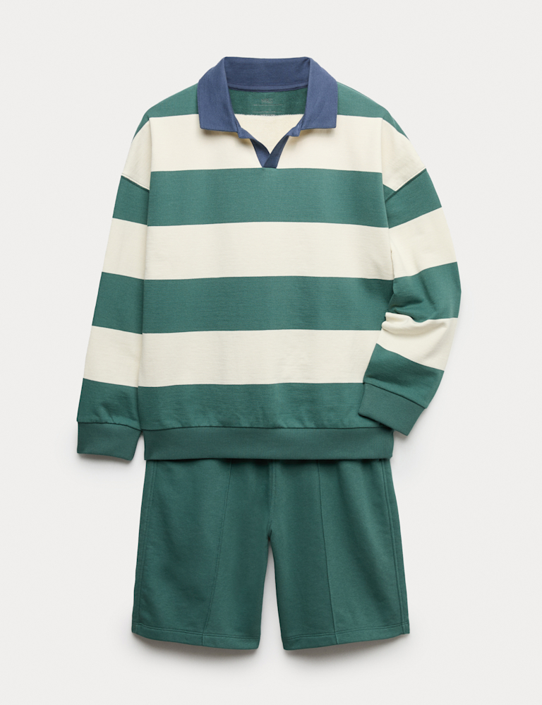 Pure Cotton Rugby Top & Shorts Set (6-16 Yrs)