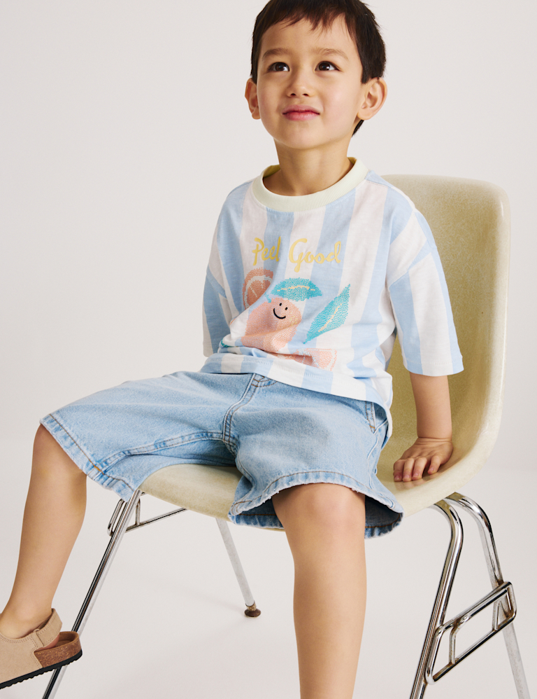 Pure Cotton Light Wash Denim Shorts (2-8 Yrs)