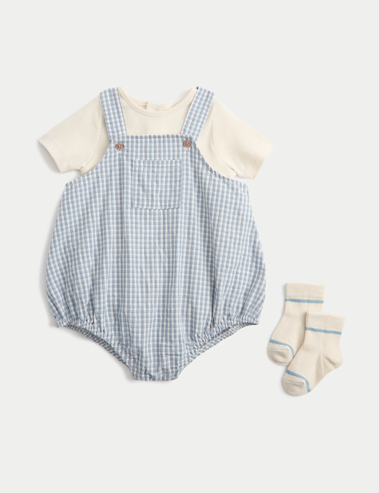 3 Piece Cotton Rich Gingham Paddler Bodysuit and Socks Outfit (7lbs-3 Yrs) 3 Piece Cotton Rich Gingham Paddler Bodysuit and Socks Outfit (7lbs-3 Yrs)