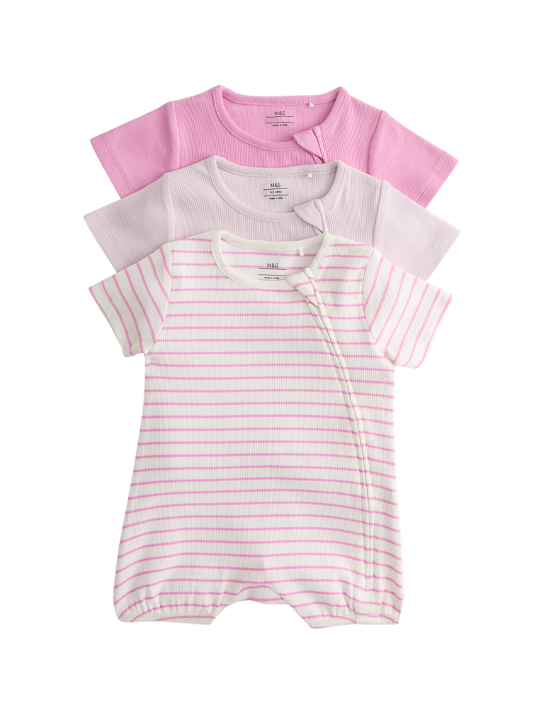 3 Pack Cotton Rich Rompers (0 Months-3 Years)