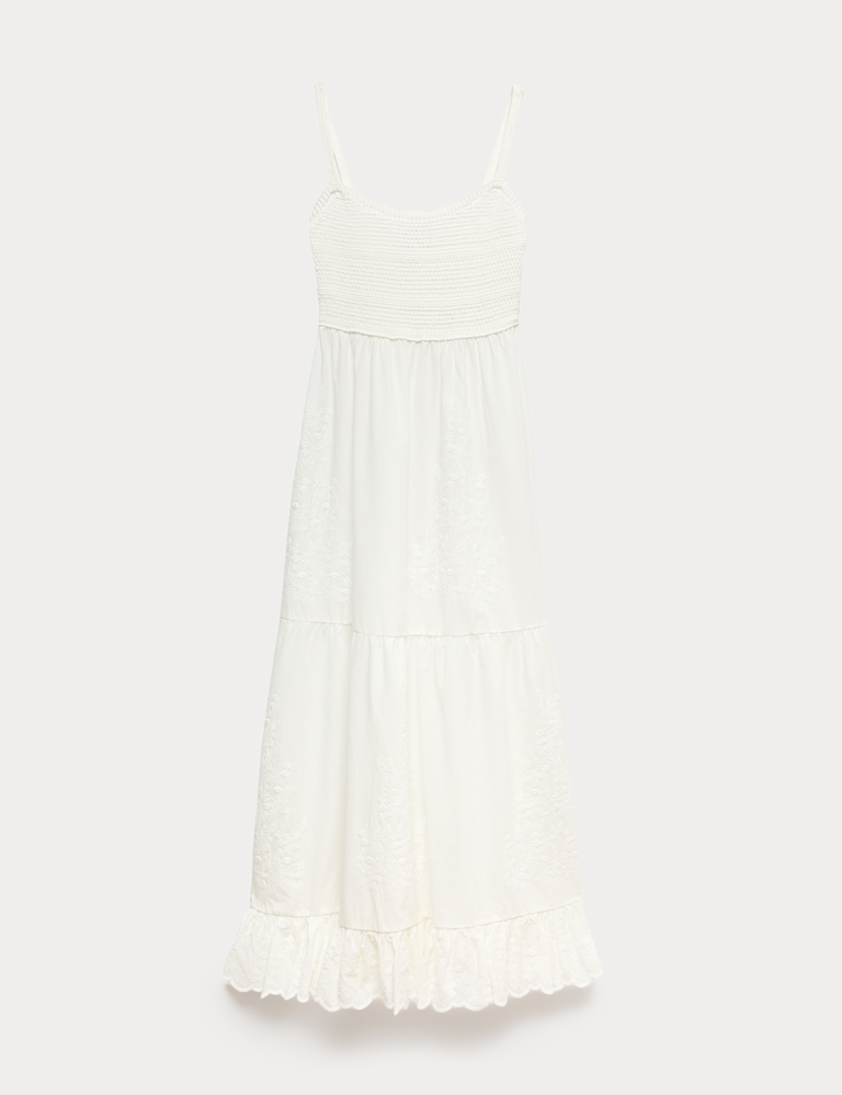 Cotton Blend Ruffle Midaxi Knitted Dress